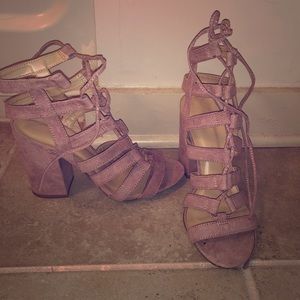 Lace Up Faux-Suede Block Heel